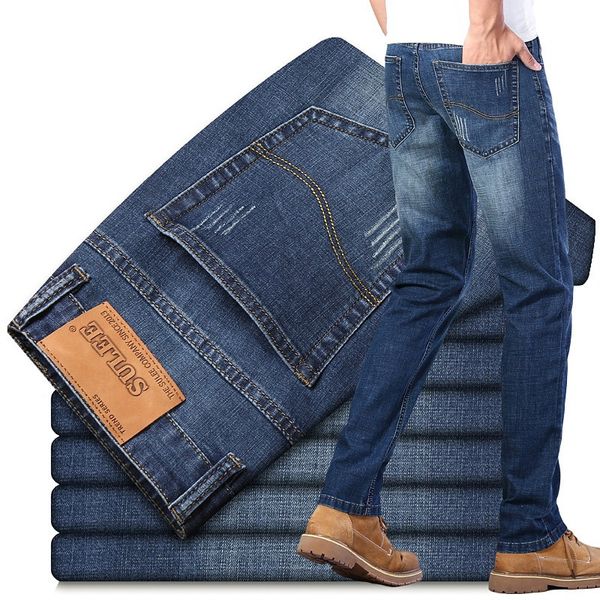 

men's jeans sulee brand business 2021 fashion casual stretch slim classic trousers denim pants male bla, Blue