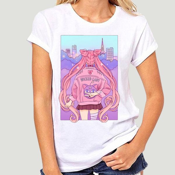 

sailor moon harajuku funny cartoon t shirt women usagi aesthetic kawaii t-shirt cute cat anime tshirt fashion -0254a