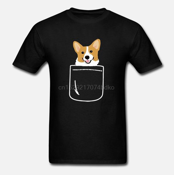 

printed men t shirt cotton tshirts o-neck short-sleeve corgi in pocket funny cute puppy big happy smile women t-shirt
