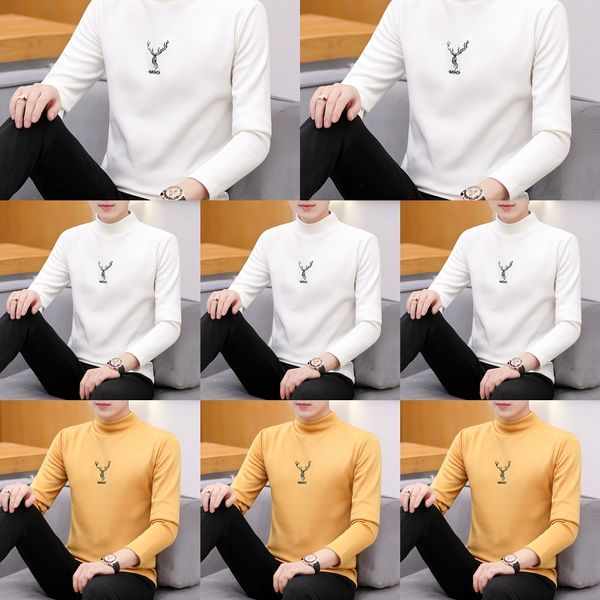 

men's sweater autumn and sweater shirtshirt shirtwinter new korean fashion brand fashion casual long sleeve slim high collar base shirt, Black