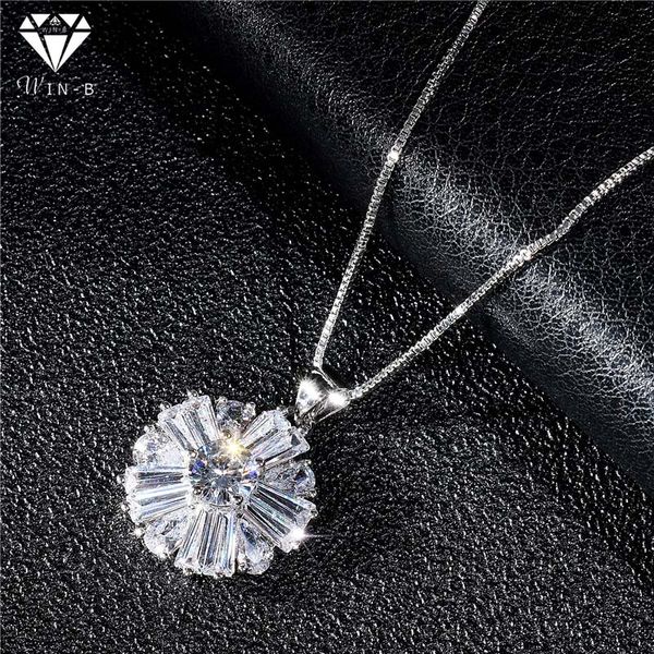 

chains win-b long chain necklaces flower crystal lady zirconia pendant female party jewelry dress accessories valentines day gift, Silver