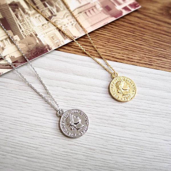 

pendant necklaces vintage queen disc necklace gold silver color coin medallion dainty portrait for women