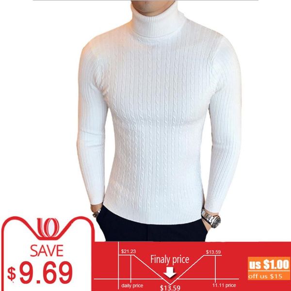 

turtleneck men sweater christmas cotton male sweater winter pullover turtle neck men's jumper white mens knitwear pull homme, White;black