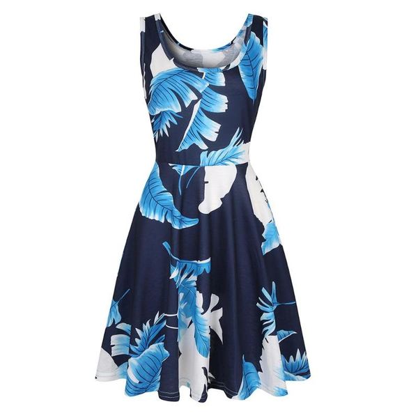 

casual dresses beach dress summer women 2021 sleeveless floral print femme elegant vintage pleated boho party vestido, Black;gray