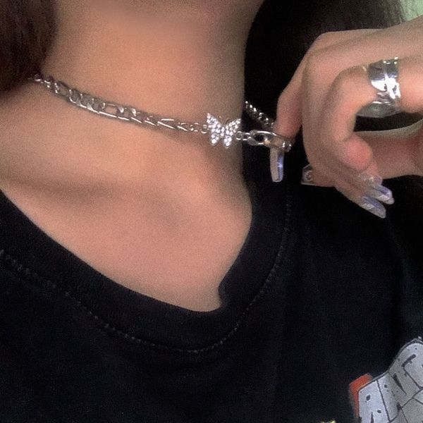 

bling iced out necklace rhinestone butterfly zircon chain necklaces miami cuban chain silver choker necklace for women gift