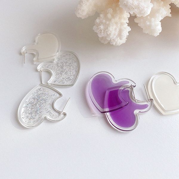 

stud fflacell 2021 cute elegant candy-color fresh transparent acrylic heart earrings for women girls dating party gifts jewelry, Golden;silver