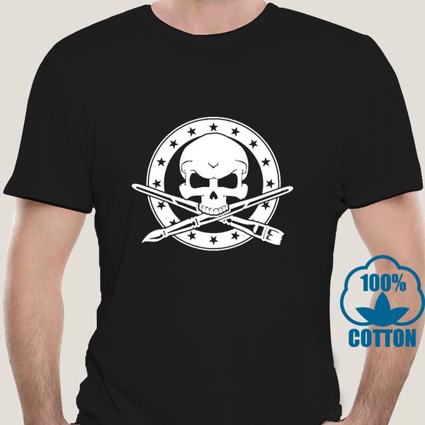 

2223a artist painting t shirt canvas art painter t-shirt skull crossbones paint shirt cool casual pride t shirt men unisex