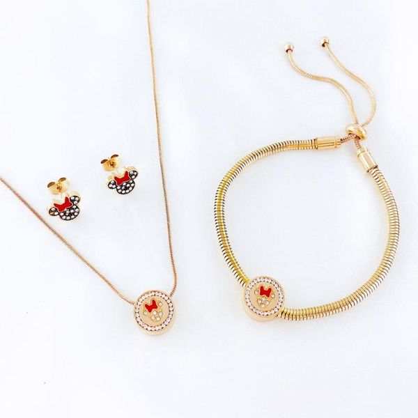 

cartoon kawaii mouse pendant necklace bracelet titanium steel chain necklace inlaid crystal fashion trendy women jewelry, Silver