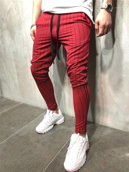 

striped running pencil pants male fashion clothing mens sports pants skinny fitness men drawstring trousers causal, Black
