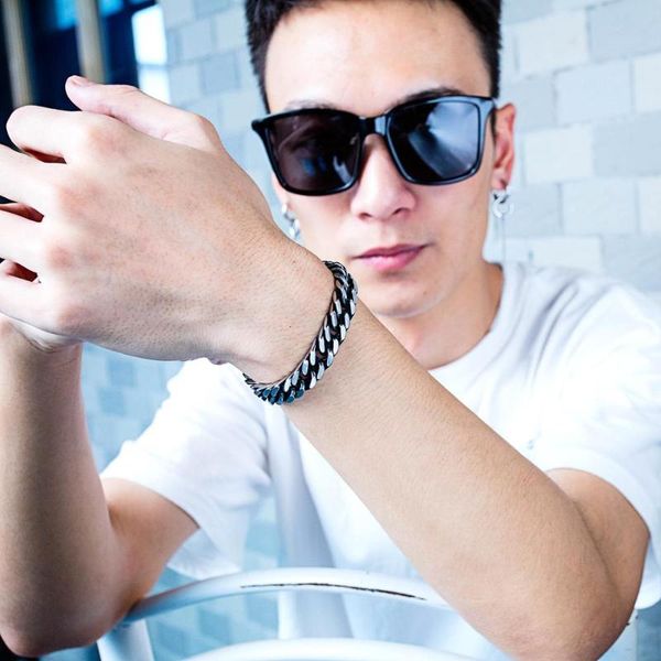 

link, chain grier men's titanium steel bracelets curb cuban link men women 2021 jewelry gift, Black