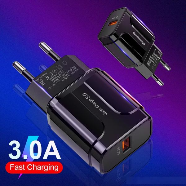 

3a quick charge 3.0 usb charger us eu wall mobile phone charger adapter qc3.0 fast charging for samsung xiaomi
