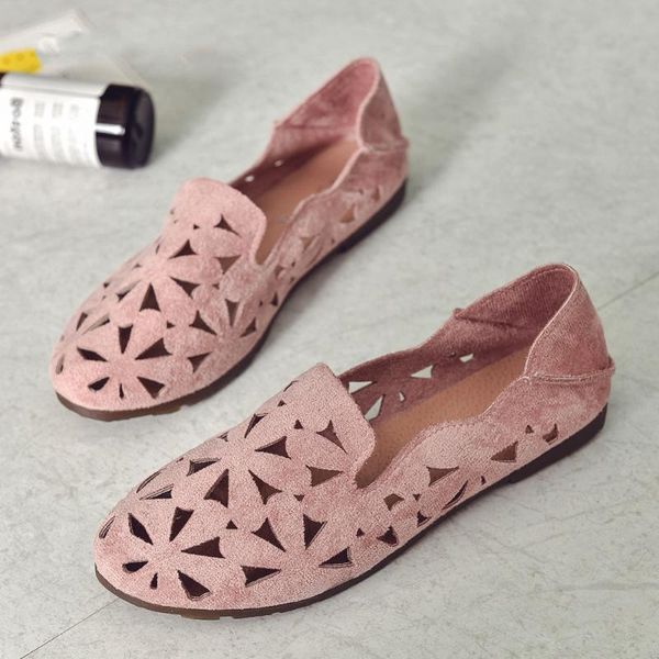 

summer women flat shoes soft casual loafers female ballet flats sweet cut out suede slip on moccasins breathable ladies footwear, Black