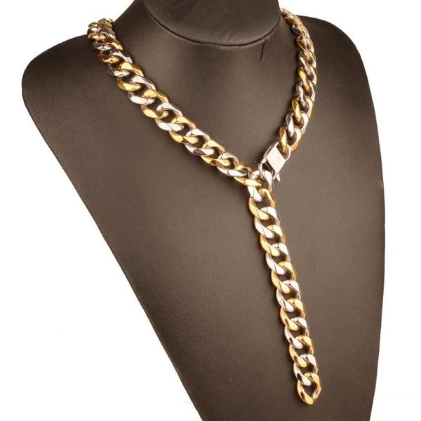 

15mm selling stainless steel silver color gold cuban curb link chain men's women's couple necklace or bracelet gift 7-40inch