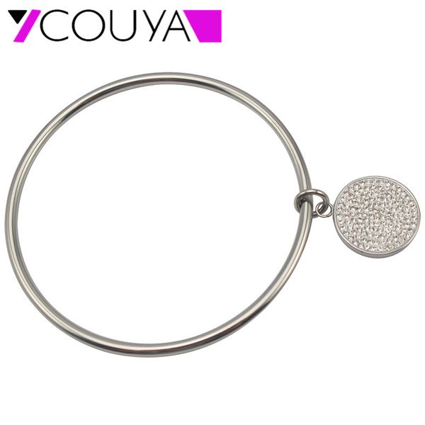 

round pendant with all crystal cuff bangles metal 70/65/60mm inside of diameter bracelets arm open bangles for women men, Black