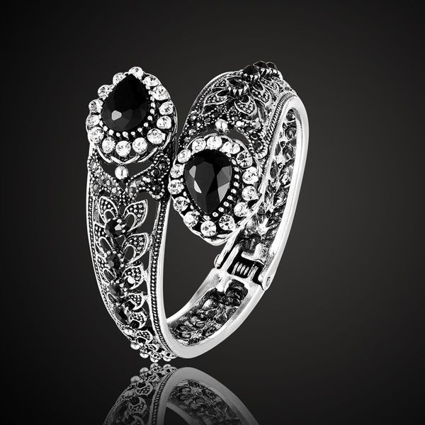 

zlxgirl jet drop rhinestone vintage bangles for wedding bridal jewelry fashion women's couple bracelet and bangle accessory, Black
