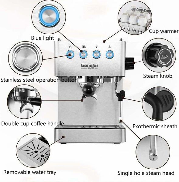 

espresso coffee machine semi automatic coffee maker with froth milk 1450w pump press italian coffee maker cafetera crm3005e
