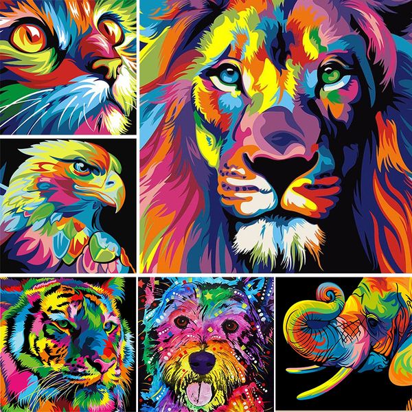 

diy 5d diamond painting colorful animal set lion cat cross stitch kit mosaic art picture of rhinestones diamond embroidery decor