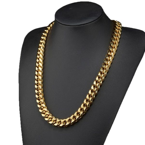 

14mm cool heavy dragon lock clap gold tone miami cuban link chain stainless steel necklace or bracelet for mens jewelry 7-40inch, Silver