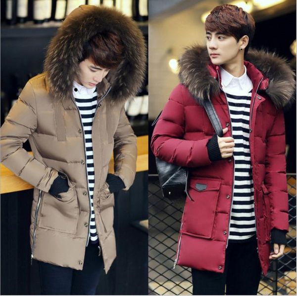 

winter jacket men thickening coat 2020 winter men's jackets fur collar long parkas men overcoats thick casual hooded male coats, Black