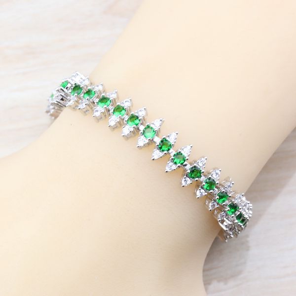 

link, chain charm women trendy costume silver color natural green stone cz jewelry link bracelet length 17+2cm, Black