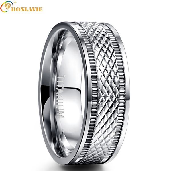 

wedding rings quality men's stainless steel square geometry embossed titanium punk style jewelry, Slivery;golden