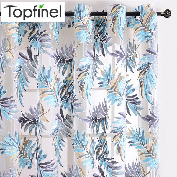 

inel blue tropical leaves print sheer curtains for living room window curtain bedroom kitchen tulle curtains room divider