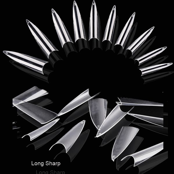 

500pcs/bag long stiletto false nail white/natural /transparent nails uv gel full cover diy acrylic fake nails manicure art tips, Red;gold