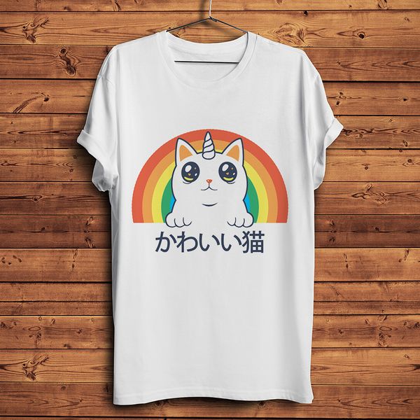 

kawaii neko cat unicorn funny t-shirt homme summer short sleeve t shirt men white casual tshirt streetwear
