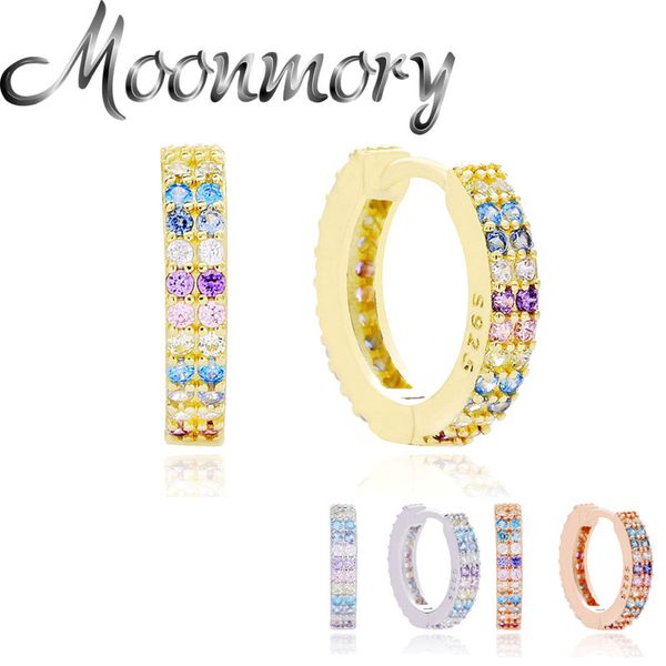 

moonmory 925 стерлингового серебра радуга циркон хооп huggies серьги для женщин классический красочный кристалл пирсинг серьги, Golden;silver