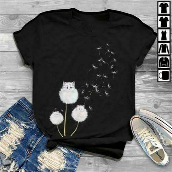 

dandelion cat fluffy cat ladies t-shirt cotton s-3xl funny tee shirt