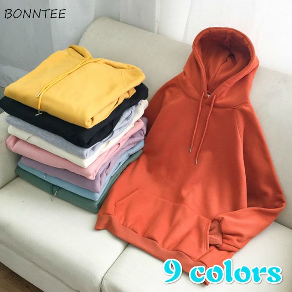 

women's hoodies & sweatshirts women solid simple hooded couple thicker 9 colors autumn outerwear korean style long sleeve basic sweatsh, Black