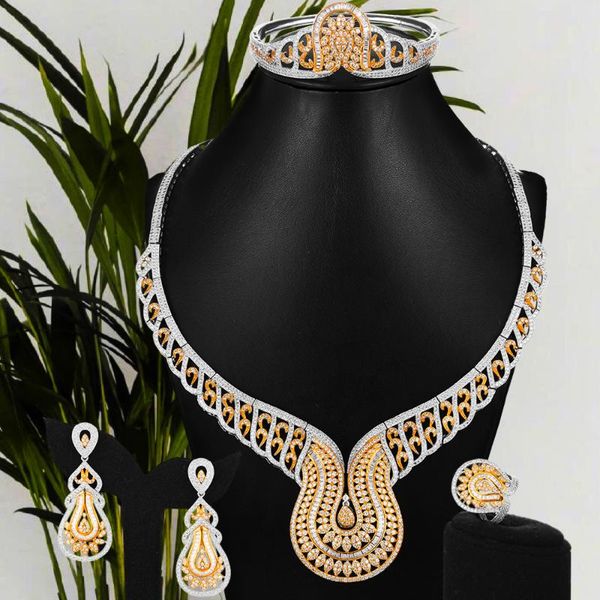 

missvikki 4pcs luxury woman geometric necklace bangle earrings ring essential accessories trendy cz jewelry set, Silver