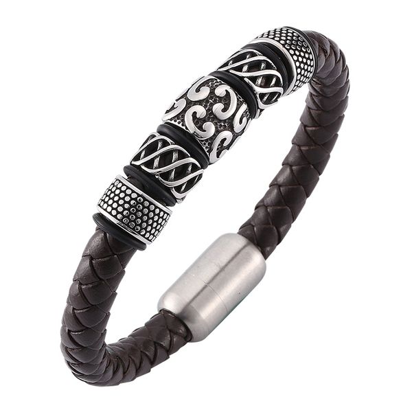 

trendy men women leather bracelet charms stainless steel accessories bracelets with strong magnet clasp wristband gift bb0132, Golden;silver