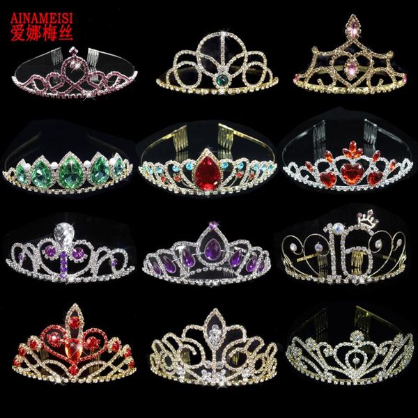 

ainameisi crystal bridal tiaras and crowns princess gold tiara rhinestone wedding hair accessories birthday prom hair jewelry, Golden;silver