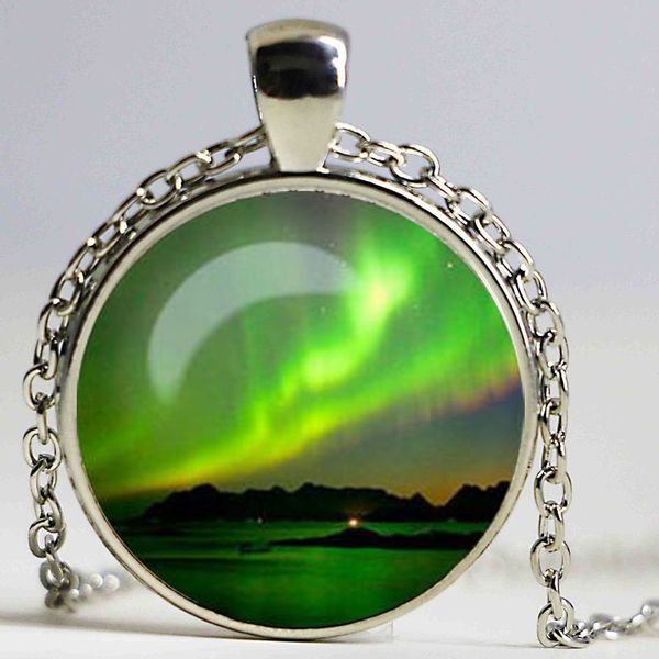 

pendant necklaces northern lights necklace galaxy universe glass cabochon, Silver