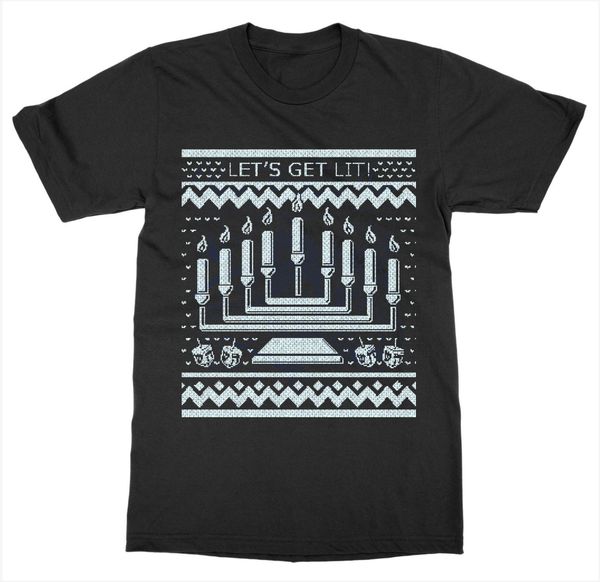 

short sleeve for men clothing summer let's get lit t-shirt hanukkah christmas holiday gift santa ugly sweater menorah tee shirt