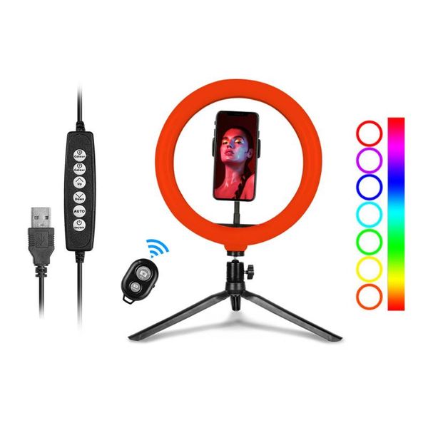 

10 inch ring light led colorful fill-in light for live streaming makeup dimmable usb powered with ballhead adapter phone holder