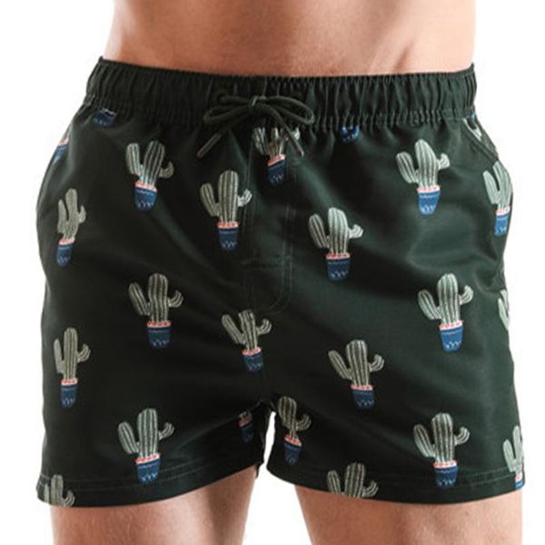 

men's brand beach shorts boat matching swim cactus out door sports bottoms swim trunks quick dry polyester surfing swimwear, White;black