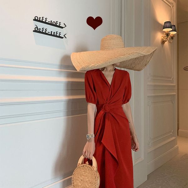 

internet celebrity same style 2020 summer new elegant lace-up waist irregular wrap dress slim dress women's fashion uo2aj, Black;gray