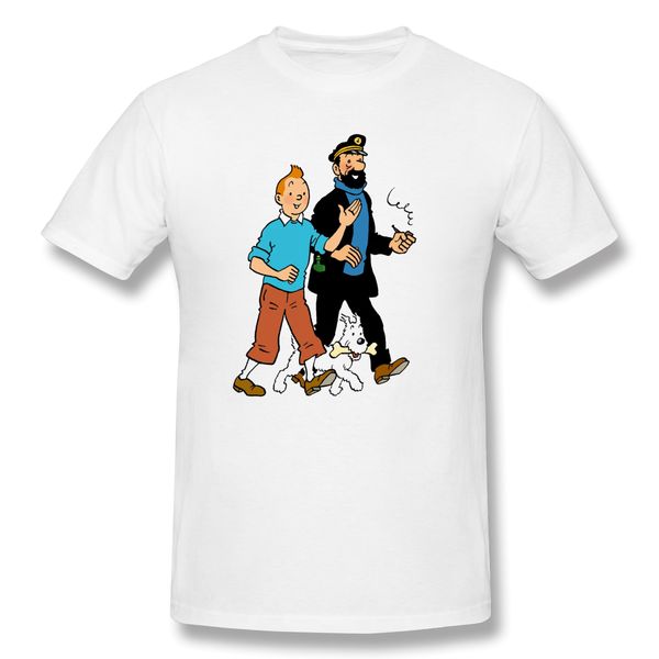 

человек с трубкой во рту t-shirt мужчины печать базовая tee shirt забавный дизайн приключения тинтина streetwear печать homme