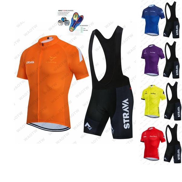 

summer cycling wear set 2020 strava pro team cycling clothing breathable men's short sleeve shirt bicycle bib 20d rubber pad, Black;blue