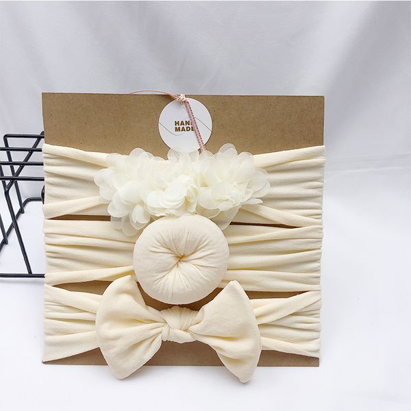 

hair accessories 3pcs/lot solid color round ball headband handmade baby girls infant toddler head wrap 0-4years, Slivery;white