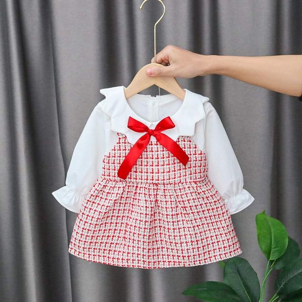 

melario платье baby girl 2020 осень cute plaid принцессы платье chlidren с bow tie весна новорожденный день рождения платье костюм, Red;yellow