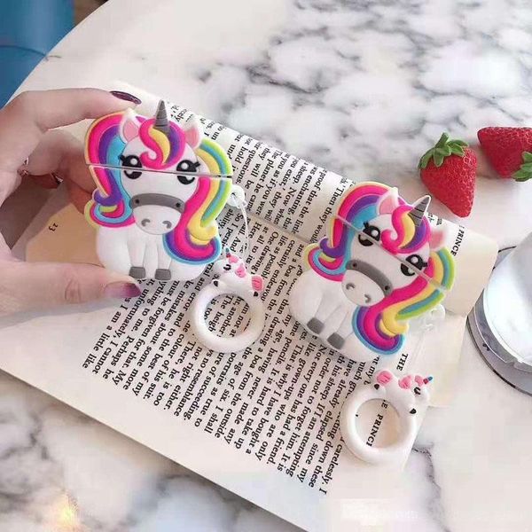 

for airpods case 3d unicorn silicone case for apple airpods 2 charging box cover for air pods with finger ring strap