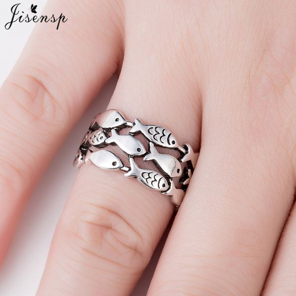 

jisensp cute fish rings for women adjustable wedding ring fashion men women personality jewelry open rings female anel anneaux, Golden;silver