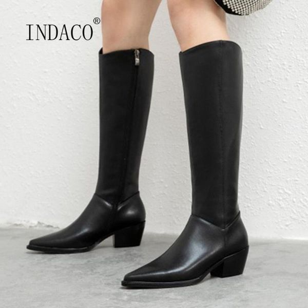 

white boots women winter warm knee high boots high heel pointed toe thigh thick heels side zipper botas feminina, Black