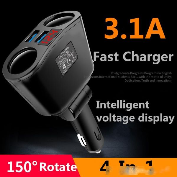 

car cigarette lighter usb splitter plug converter for phone mp3 dvr 5v 3.1a dual usb socket adapter voltage monitor auto car