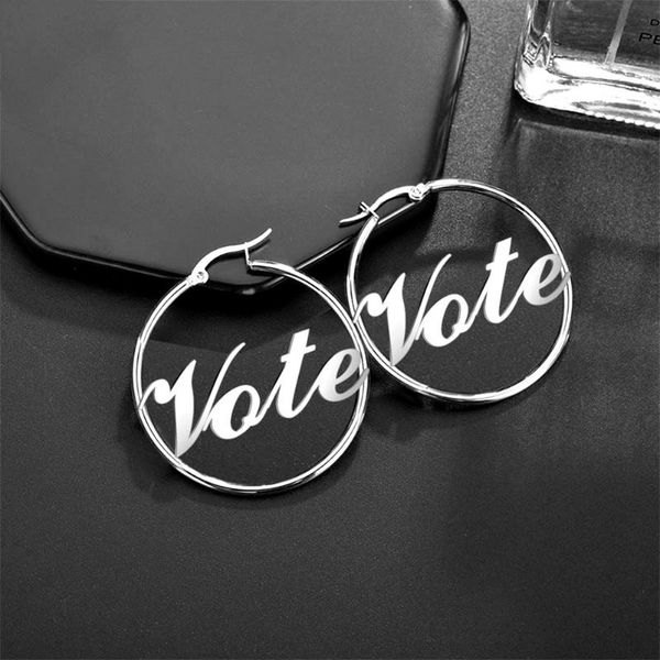 

big vote word shape hoop stainless steel stud earrings for women gift ll@17, Golden;silver