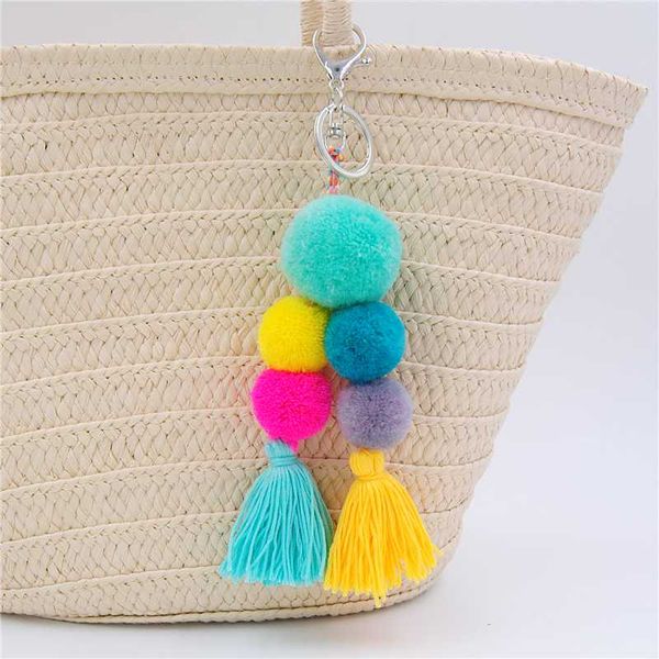 

1pc woolen yarn big ball pom pom bag charms bohemia tassel keychains for women boho jewelry party, Silver