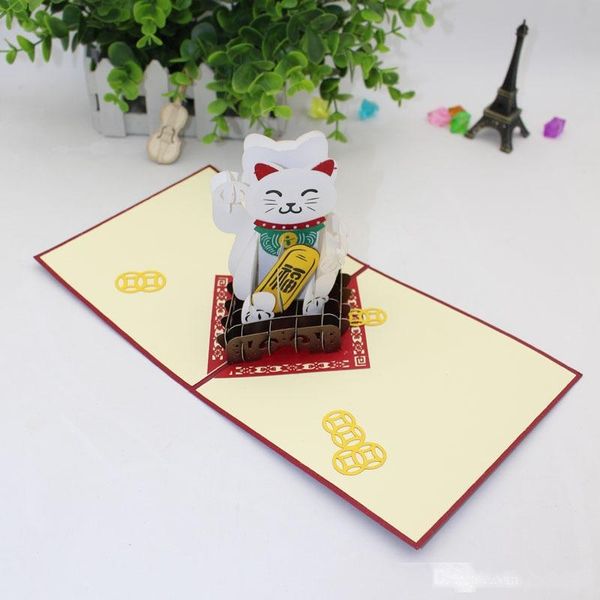 

3d pop up felicitous wish of making money greeting cards lucky cat wish card for birthday business